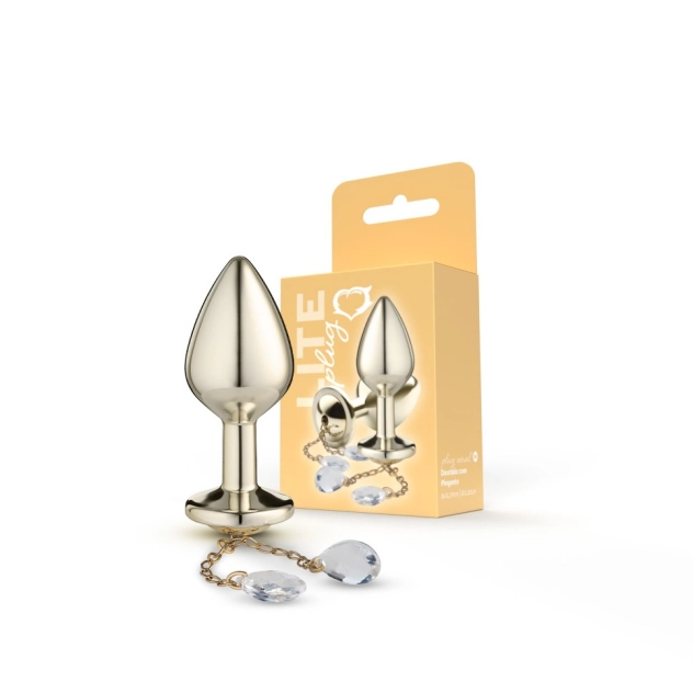 Plug Anal Lite Plug Dourado com Pingente Tamanho M 8 x 3,37 cm 38g - Sexy Fantasy