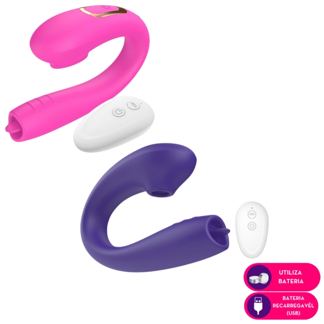 Vibrador Duplo Ponto G Com Língua Mágica E Estimulador Clitoriano Por Ondas De Pressão Com