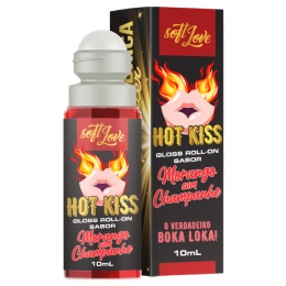 Gloss Labial Roll-on Morango com Champanhe Hot Kiss Beijável Esquenta Electriza 10ml Soft Love